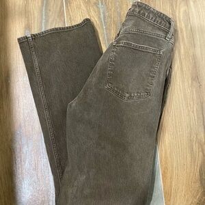 Abercrombie Curve Love 90s Relaxed Jean High Rise Chocolate Brown 6 Long